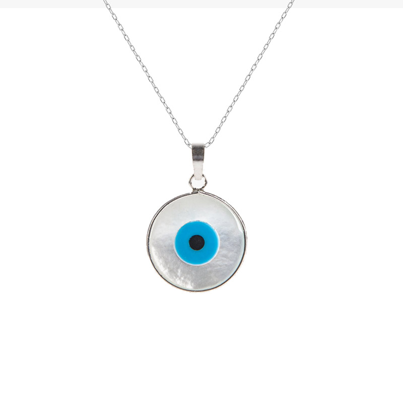 Sterling Silver Blue Glass & Cubic Zirconia Evil Eye Pendant